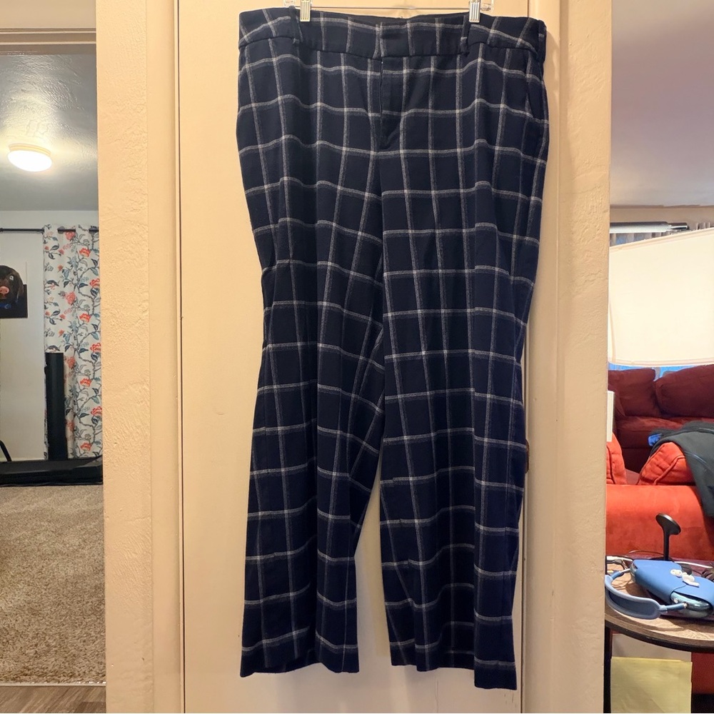 Lane Bryant Size 22 Navy Plaid Wide Leg High Waist Trousers